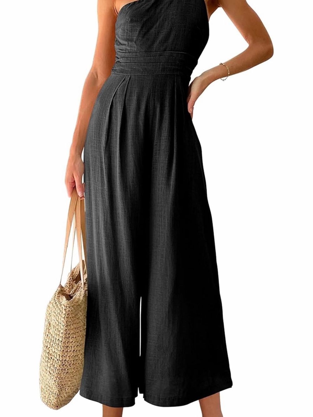 One-Shoulder Black Wide-Leg Jumpsuit